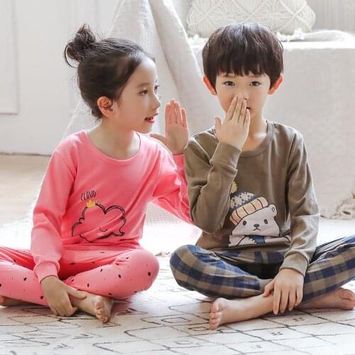 Spring and Autumn New Long Sleeve Pajamas Suits for Babies Boys Girls Sleepwears Kids Cartoon Bear Pijama Sets for 2-14 Years