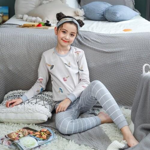 New Cotton Teenager Pajamas Suit Boys Girls Teens Sleepwear Children Nightwear Kids Animal Pyjamas 2pcs Long-Sleeves Clothes Set