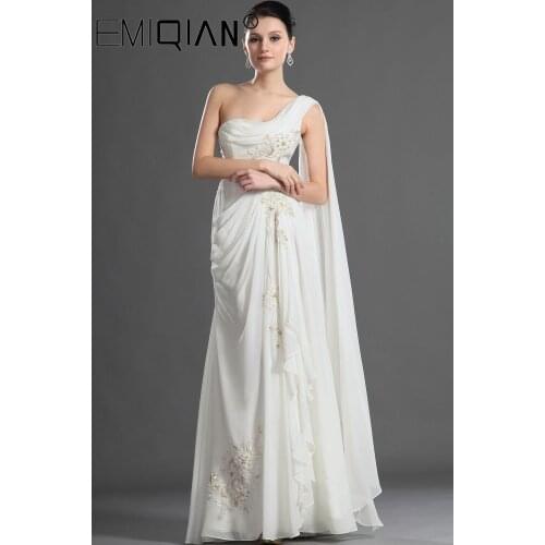 Charming One Shoulder Scoop Neckline Appliqued Chiffon Evening Dress