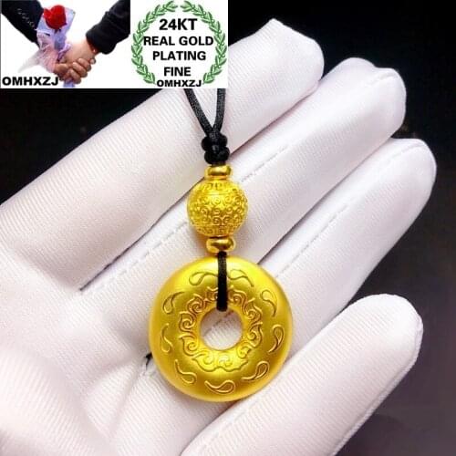 OMHXZJ CA311 Wholesale European Fashion Unisex Party Birthday Wedding Gift Fine Words Round Peace Lock 24KT Gold Pendant Charm