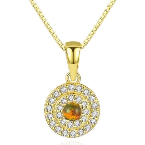 Opal Necklace 925 Sterling Silver Zircon Gold Necklace 7mm Round Blue Opals Pendant Necklace Gift Fine Jewelry