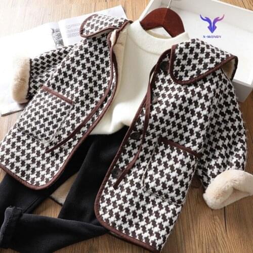 2021 Cute Winter Autumn Woolen Coat Girls Kids Thicken Outerwear Teenage Top Costume Evening Party Childrens Clothing