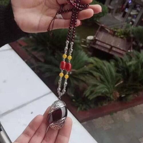 GB925 Sterling Silver Inlaid Garnet Sweater Chain Pendant