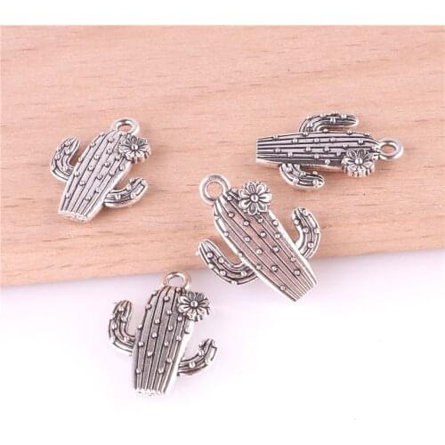 12pcs 23465 Antique Silver Plant Cactus Charms Pendant For Jewelry Making Bracelet Handmade Accessories