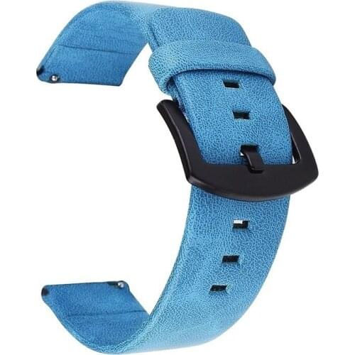 Cowhide Leather Watch Strap 22mm For Samsung Galaxy Watch 46mm Black Stainless Steel Buckle Replacement Strap for Amazfit Bip