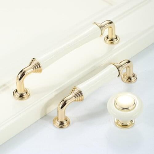96 128mm modern simple fashion bright gold kitchen cabinet wardrobe door handle white ceramic drawer tv cabinet knob pull handle
