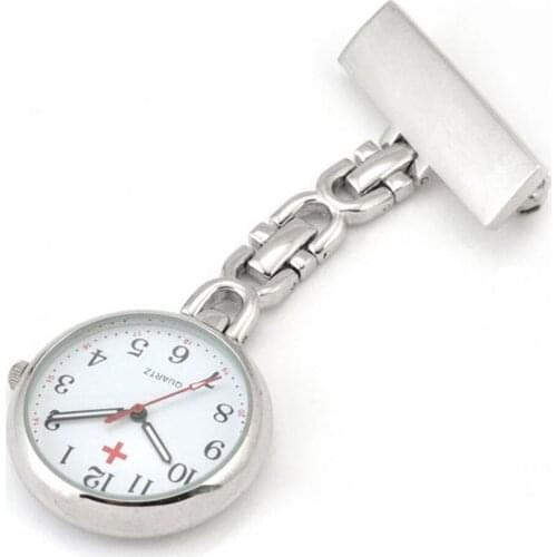 Silver Nurses Fob Pocket Watch with White Face Quartz Analog Watch