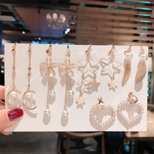 5 pairs New Korean Statement Geometric Long Clip on Earrings No Pierced Simple Style Clip Earrings 2020 Fashion Jewelry