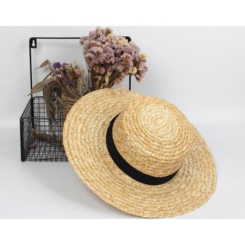 New Summer Womens Boater Beach Hat Wide side Female Casual Panama Hat Lady Classic Flat Bowknot Straw Sun Hat Women Fedora