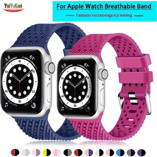 Silicone Strap for Apple watch band 44mm 40mm iwatch 38mm/42mm Rhombic pattern Breathable bracelet applewatch series 6 5 4 3 SE