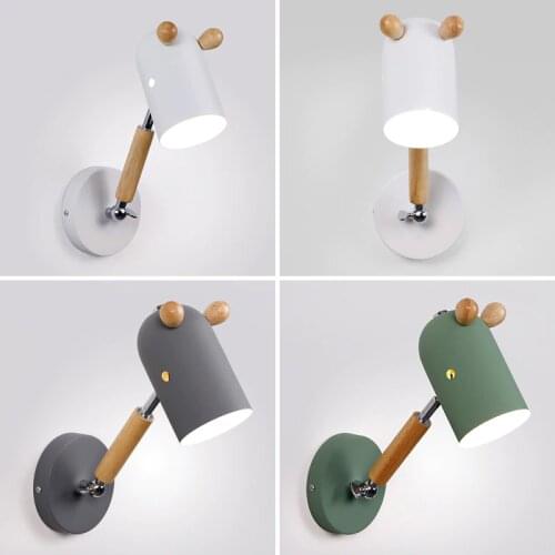 Nordic Modern Wall Lamp Macaron Cartoon Wall Lights Adjustable Wall Hanging Light Bedroom Reading Wooden Wall Lamps E27 90-260V