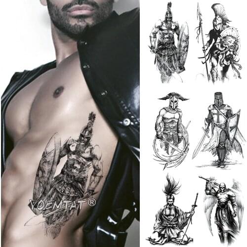 Spartan Hero Temporary Tattoo Sticker Gladiator Warrior Waterproof Tatto Crusader Knights Body Art Arm Fake Tatoo Men Women