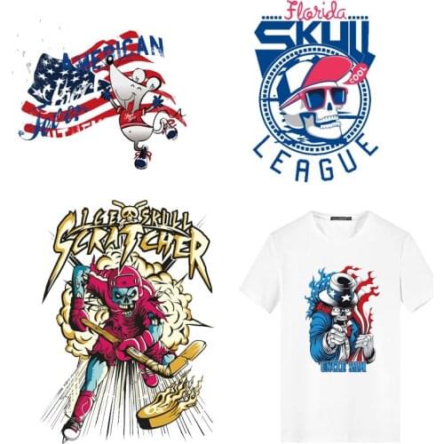 Iron on Transfers for Clothing Applications Punk Skull Patchs Heat Transfer Fusible Clothing Stickers Badges Decor DIY T-shirt E