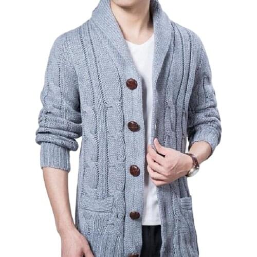 New Winter Spring Sweater Men Thick Wool Blend Full Sleeves Solid Cardigans Mens Outwear Sweatercoat Knited