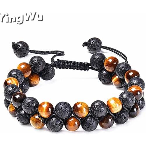 Yingwu Tiger Eye Lava Rock Essential Oil Diffuser Bracelet Natural Healing Stone Beads Bracelet 8mm Adjustable Bracelets for Men