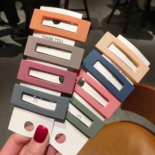 Fashion Solid Color Scrub Resin Hair Clips Geometric Hollow Square Hairpins Hair Accessories for Women Girls