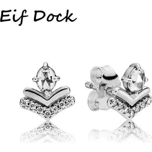 Eif Dock Fashion CZ Zircon Crown Stud Earrings For Ladies Women Tiara Wishbone Earrings Jewelry Birthday Wedding Gift