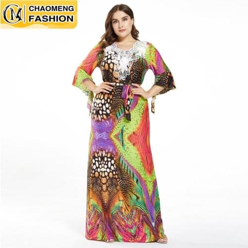 New Fashion Print Floral Long Sleeve Plus Size Hijab Dress Muslim For Women Turkey Islamic Clothing Jilbab Robe Abaya Dubai Arab