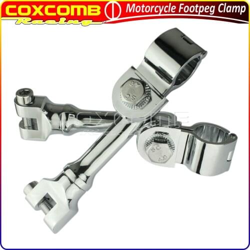 1Pair Universal Motorcycle Chrome Adjustable Longhorn Offset Foot Pegs 25mm/32mm/38mm Footpegs Mount Clamp For Harley BMW ATV