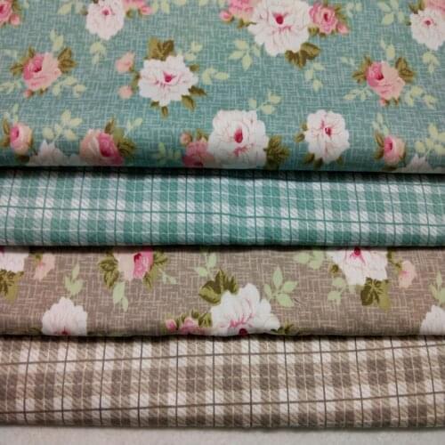 160cm Width Pink & Brown Flower Check Printed 100% Cotton Fabric floral fabric patchwork for DIY Sewing baby cloth dress h