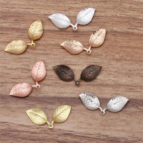 50pcs/lot 13x32mm Silver Color Vintage Double Leaf Pendant Charms European jewelry Findings for DIY Necklace Bracelet