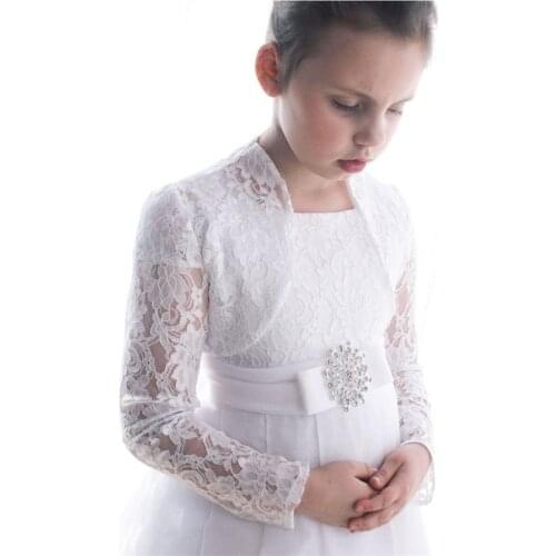 White Lace Flower Girl Dresses for Weddings with Jacket First Communion Dresses for Girls Pageant Gowns