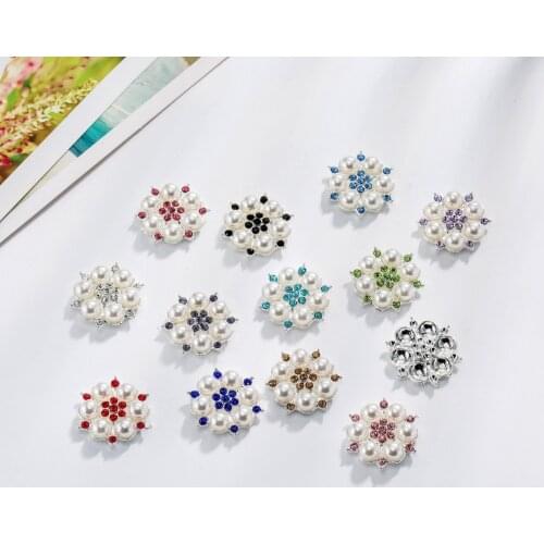 Free shipping 25mm pretty pearl rhinestone button flatback metal base for hair bow center 50PCS/lot(BTN-5382)
