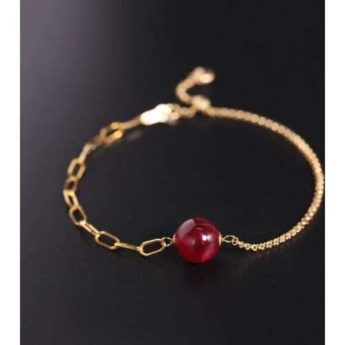 DAIMI Plain face large-grain ruby bracelet female Genuine Gemstones natural 18K gold color treasure bracelet custom