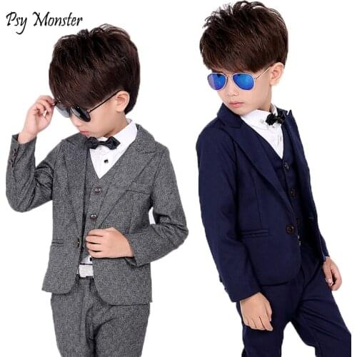 Brand Boys Formal Suits Wedding Party Tuxedo Jacket Waistcoat Shirt Pants Gentleman Kids Blazer Children Performance Clothes F17