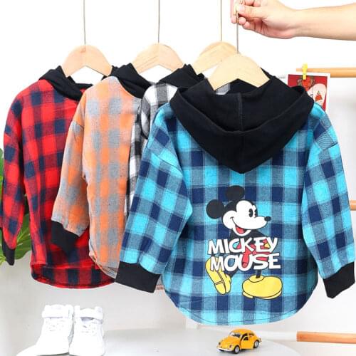 Childrens Spring and Autumn Shirt Boys and Girls Thin Minnie Long-sleeved Shirt 2020 New Childrens Cardigan Plaid Casual Shirt