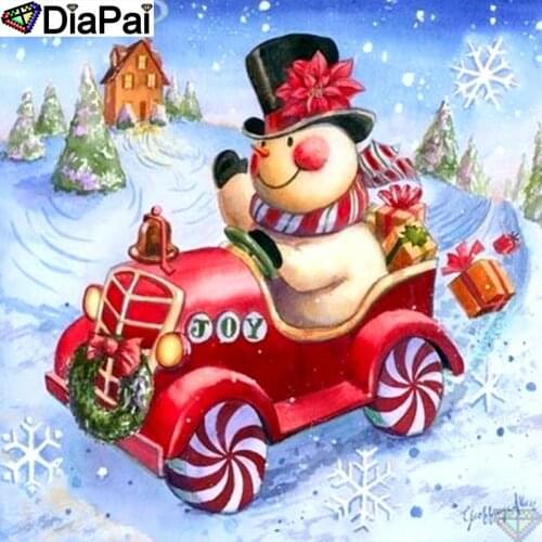 DiaPai Diamond Painting 5D DIY 100% Full Square/Round Drill "Snowman car scenery"Diamond Embroidery Cross Stitch 3D Decor A26805