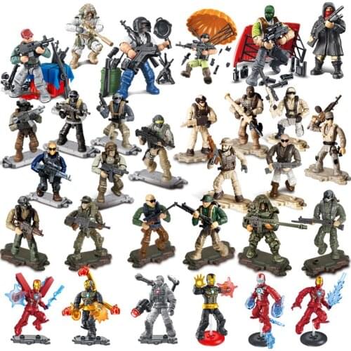 PUBG Battlefield City SWAT Figures Building Blocks Mega Modern Military Soldier Figurine Decoration Police Army Weapons Toys