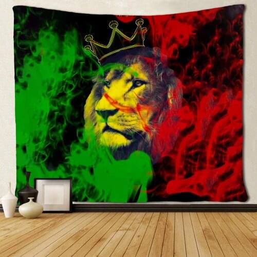Reggae Rasta Flag Lion with Crown King Tapestries Wall Tapestry
