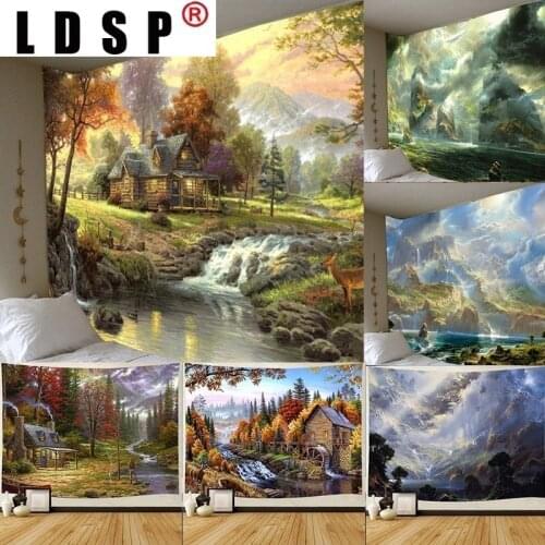 LDSP Tapestry Oil Painting Rural Landscape Wall Hanging Mural Background Wall Rugs Beach Towel Fabric Blanket Living Home Decor