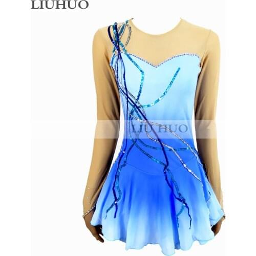 Figure Skating Dress Womens Girls' Ice Skating Dress Roller skates Artistic gymnastics performance Blue gradient color
