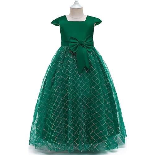 Fashion Green Flower Girls Dress for Evening Princess Sequins Pageant Long Gown Kids Dresses for Girls Formal Clothes