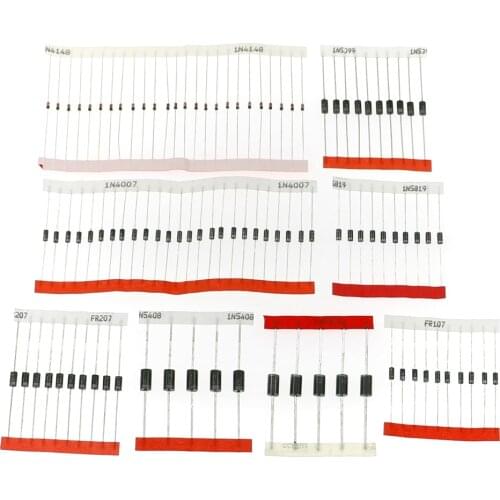 100pcs 8values Fast Switching Schottky Diode Kit Set 1N4148 1N4007 1N5819 1N5399 1N5408 1N5822 FR107 FR207 Electronic Components