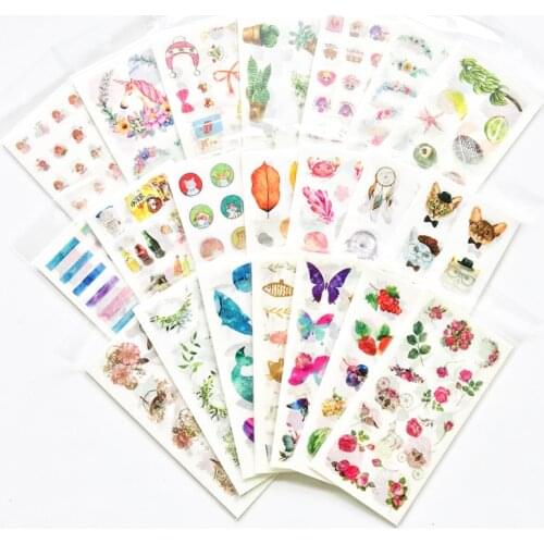 1 pack Kawaii Unicorn Cat Cactus Flower Washi Stickers DIY Stick Label PVC Phone Hand Account Decor Sticker Stationery Kids Gift