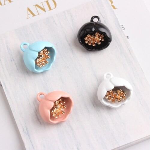 Wholesale 100PCS 18*19MM 3D Enamel Alloy Flower Charms DIY Jewelry Findings Oil Drop Necklace Pendants Ornament Accessory