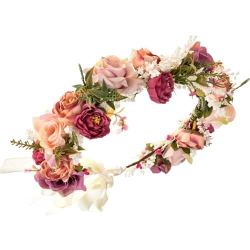 Dry Flower Headband Handmade Adjustable Garland Headband Halo Flower Crown Garland Headgear Wedding Holiday Party