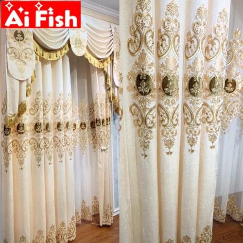 Luxury European Beige Velvet Embroidered Curtains for Living Room High-Precision Window Curtains For Bedroom Sliding Door Drape