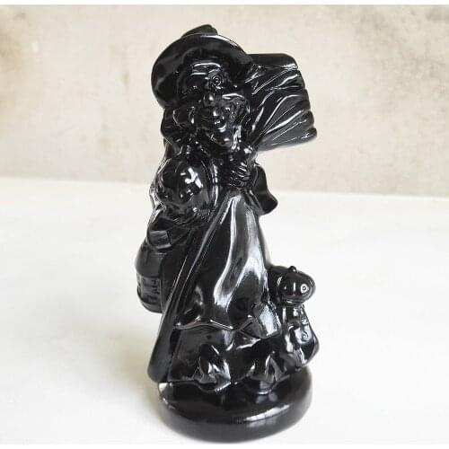 Hand Carved obsidian quartz witch Natural crystal black obsidan Witcher Reiki Healing love Gift