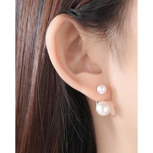 925 Sterling SIlver Earrings Natural Freshwater Double Pearl Stud Earrings For Women Jewelry Fashion Gifts 2021 Korea Trend
