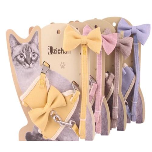 Cute Bow Pet Harness Cat Nylon Cotton Adjustable Collar KittenPink Belt Safety Rope Harness Puppy Cat Vest Leash Collar