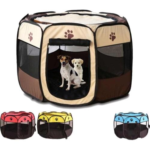 Portable Folding Pet Carrier Tent Dog House Playpen Multi-functionable Cage Dog Operation Octagon Fence Breathable Cat Tent