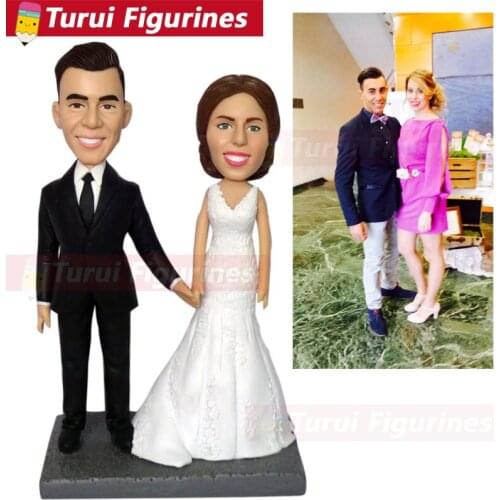 Cake topper wedding custom bobblehead dolls clay wedding sculpture figurine engraved name signed couples name and wedding date