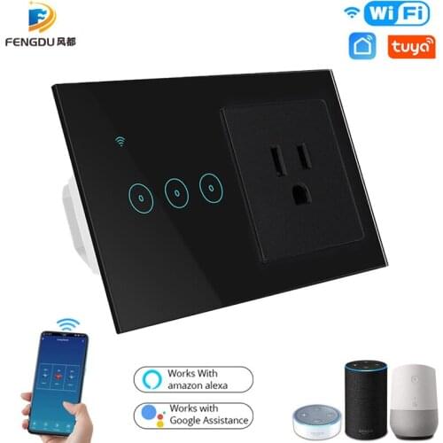 Tuya Smart WiFi Switch Light Touch Smart Home Switch 146 US Plug Electrical Socket 16A Work with Alexa Google Home Voice Control