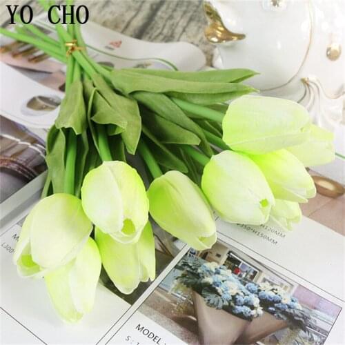 YO CHO 31PCS/LOT Tulips Artificial Flower Living Room Decoration PU Mini Tulip Bridemaid Bouquet Paris Party Wedding Decorations