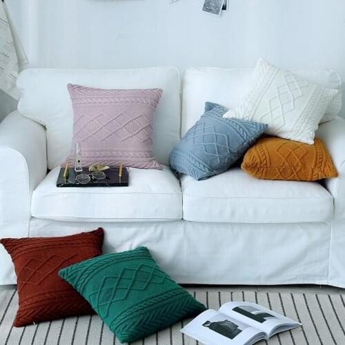 Knitted Cushion Cover Retro 45cm*45cm Pillowcase Yellow Blue Green Powder Green Coffee Pillowcase Zipper Opening Home Decoration