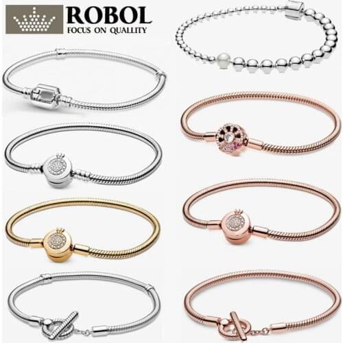 High Quality Original 925 Sterling Silver Moments Sparkling Crown O Snake Chain Bracelet Woman Jewelry Gift Free Shipping